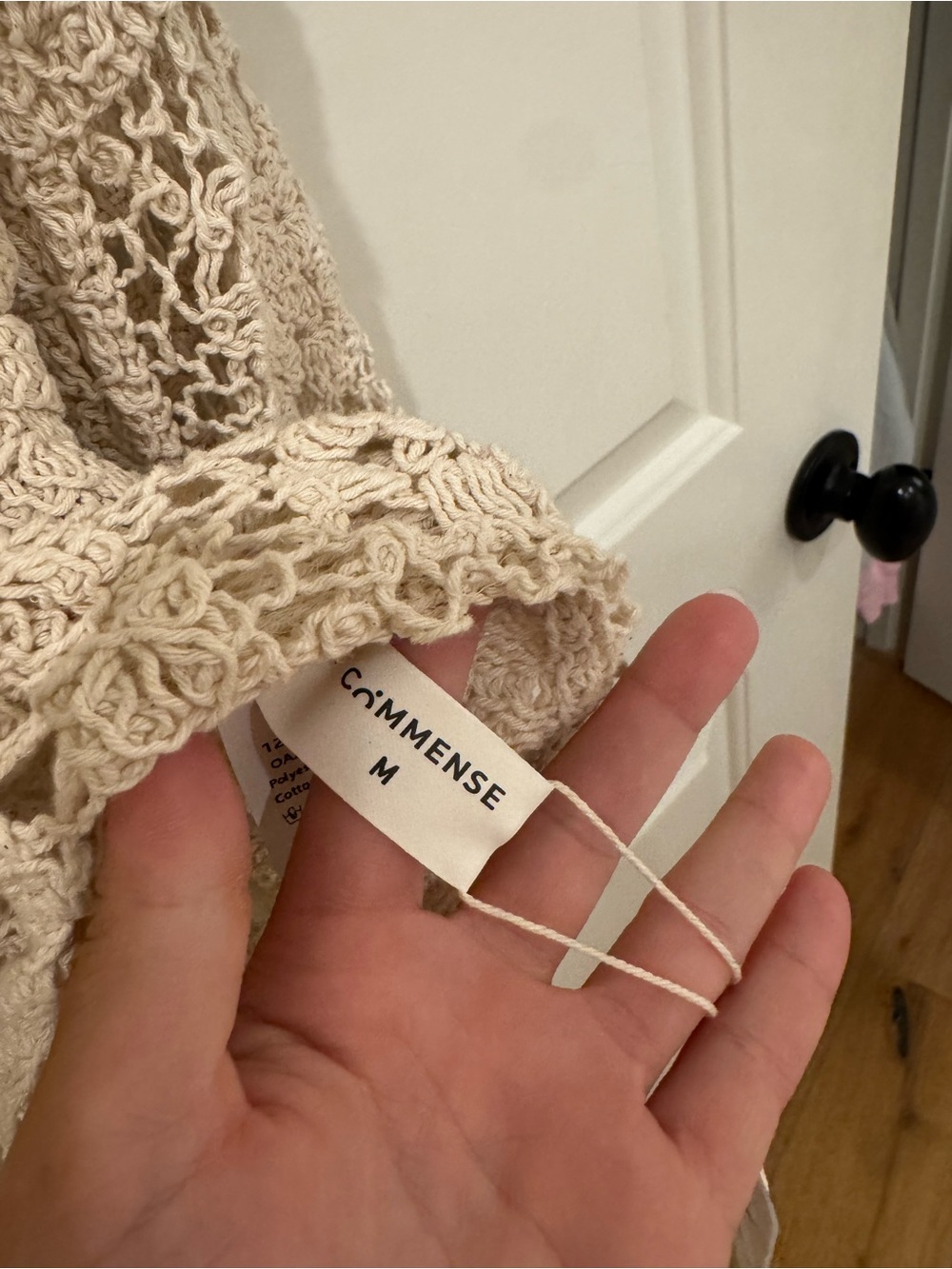 Commense Crochet Button-Front Cardigan in Cream - Picture 3 of 4